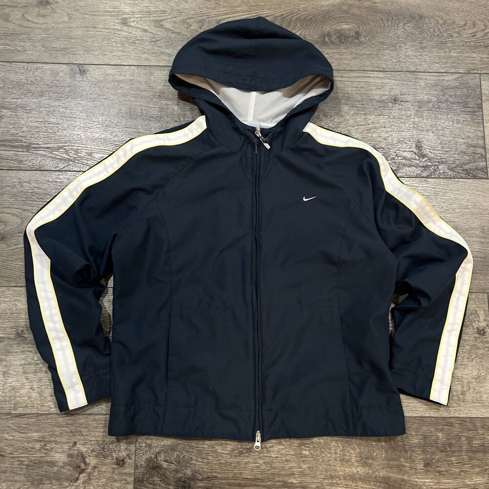 Vintage Y2K Nike Lined Full Zip Jacket Blue White Stripes - Youth Large 12–14